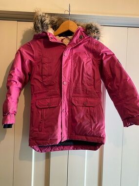 Lands' End Girls' Bright Pink Hooded Puffer Coat with Faux-Fur Trim